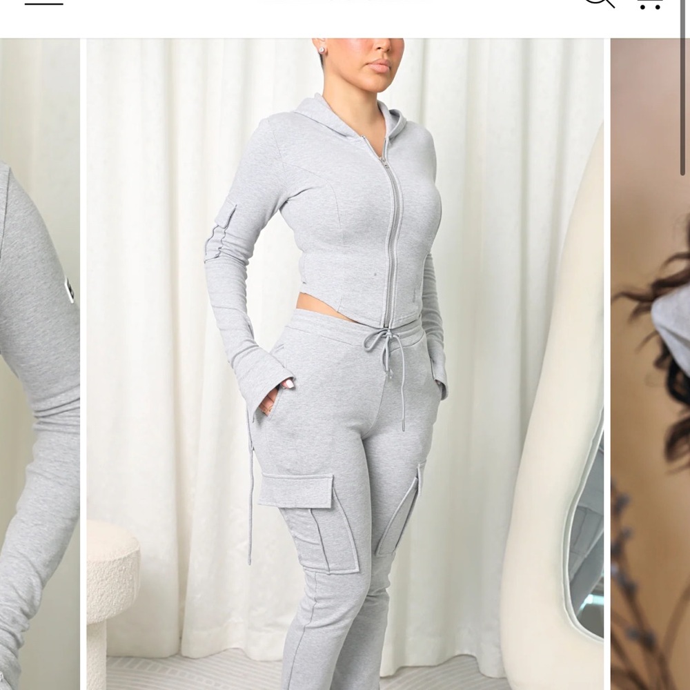 Ella Corset Hoodie - Light Gray Women's Zip-Up Sweater - Picture 2 of 3